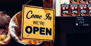 Close up of an Open Sign in a retail store